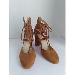 MFisher Lace Up Heels Suede‎ Block Heel Dress Shoes Brown Strappy Size 8
